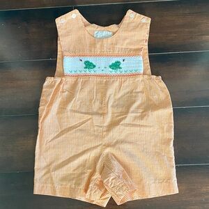 Vintage Sir John Orange Gingham Baby Romper with Frog Embroidery